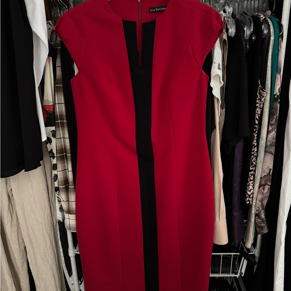 Iris Setlakwe Red Sheath Designer Dress Cap Sleeve